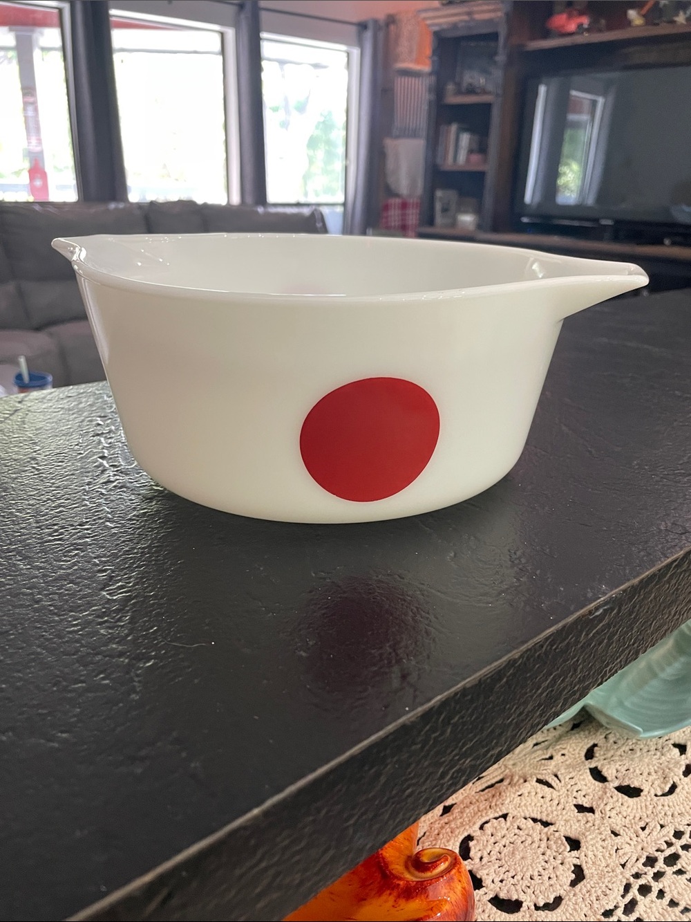 Pyrex Moon Deco White Bowl with Red Dot Accent